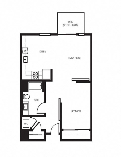 Floor plan for 1 bed, 1 bath, 717 sqft